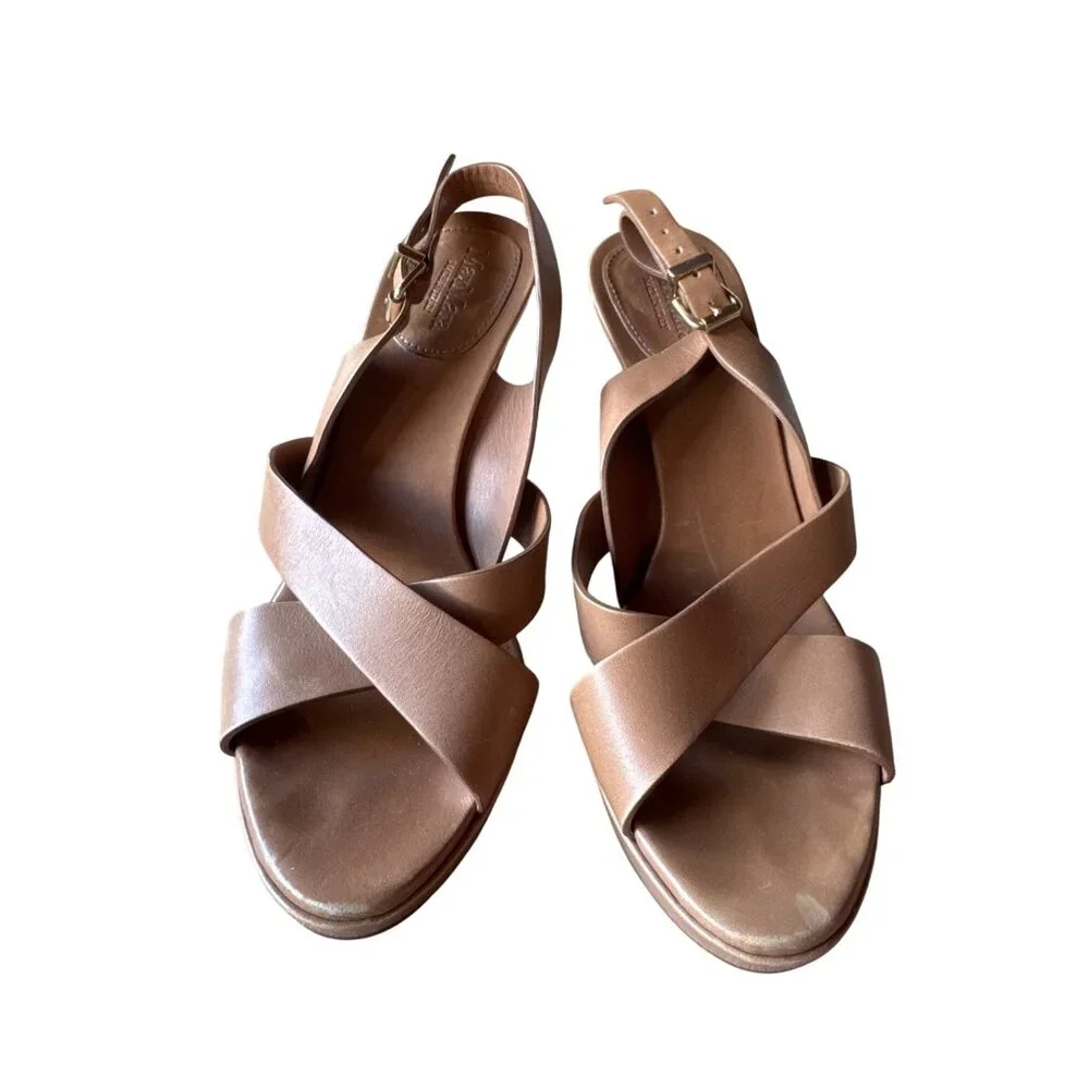 MaxMara Made in Italy Brown Leather Slingback Platform Heels Sandals 39 US 8.5-9